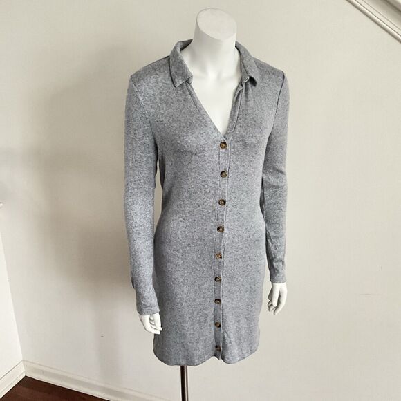 Walter Baker Dress Grey Rhonda Long Sleeve V-neck Button Front M - Picture 9 of 9